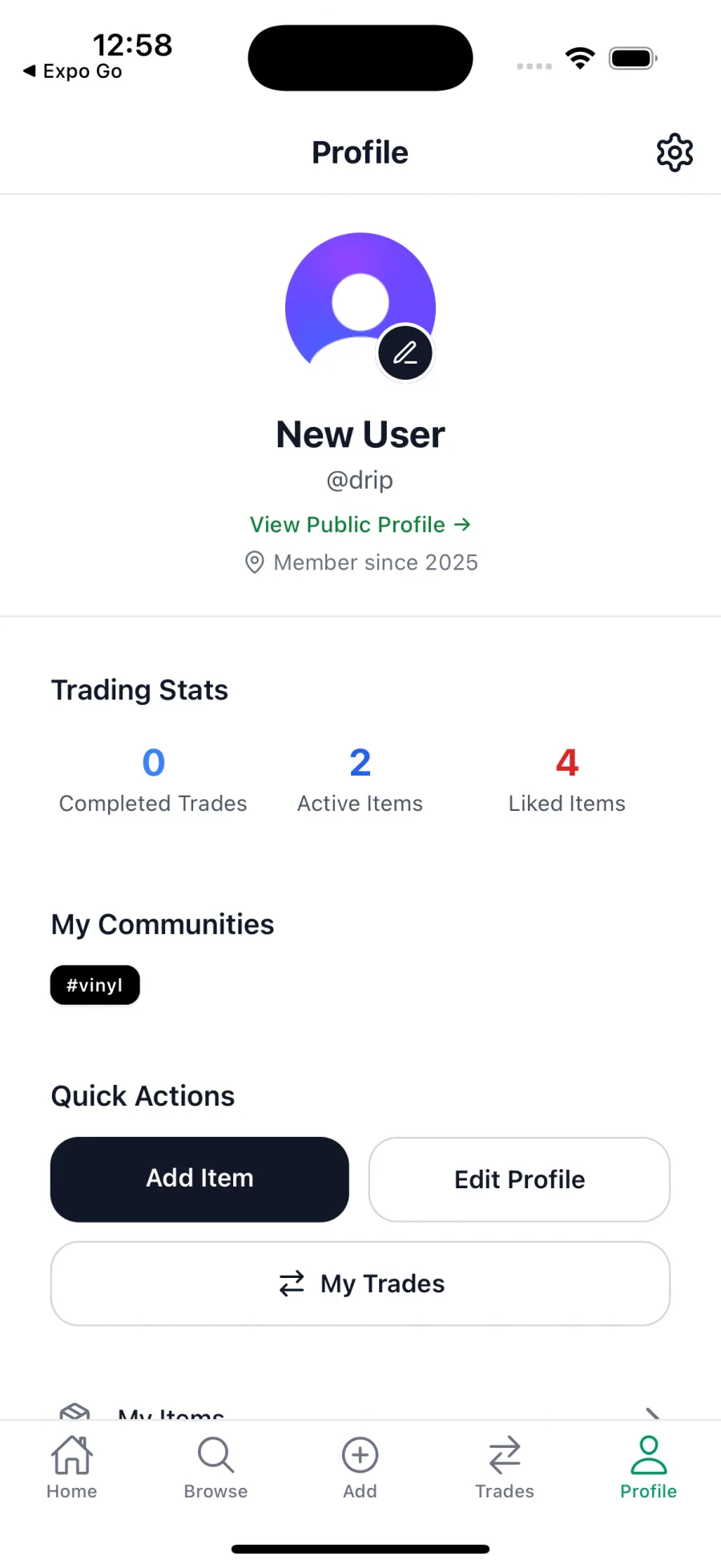 profile: trading stats