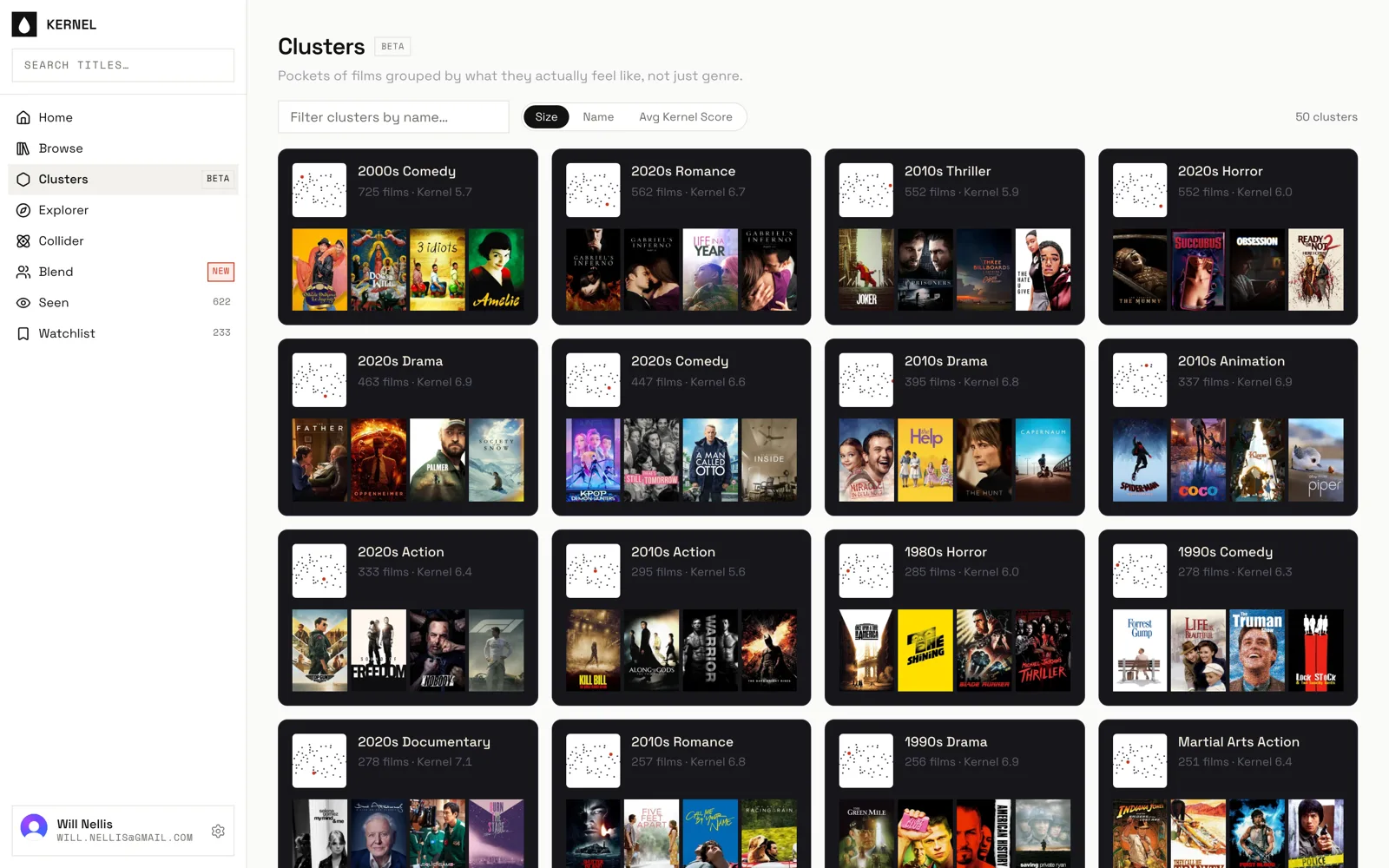 clusters: films grouped by how they feel, not genre